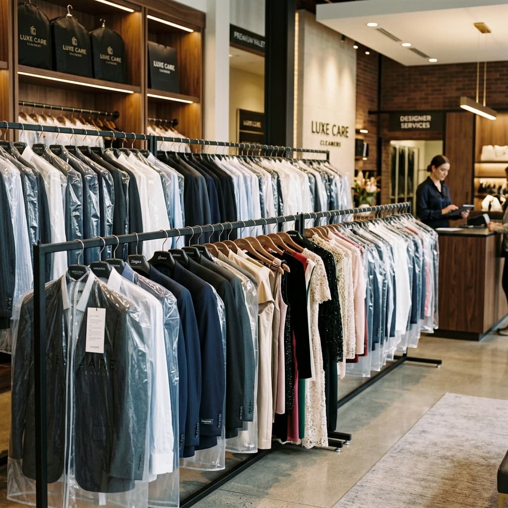 Premium dry cleaning store with garment racks